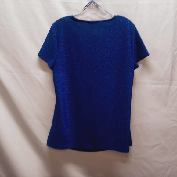 Y2K Jacqueline Smith Royal Blue Metallic Drape Neck pullover cap sleeve top  Lg - Picture 2 of 5